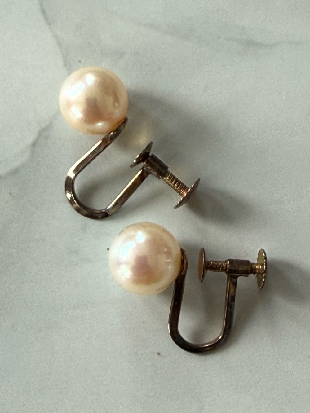 Vintage 18k Gold Cultured Pearls Screw-Back Earrings